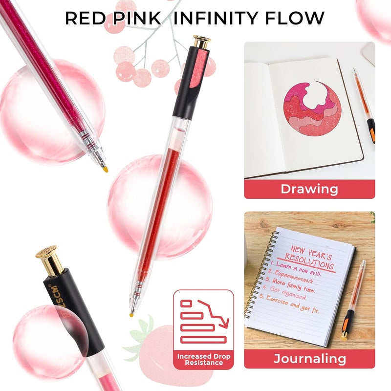 ZSCM Retractable Glitter Gel Pens, 12 Colors Large Capacity Red Pink Glitter Metallic Gel Ink Pens, 1 mm Fine Point Smooth Writing Color Pens for Adult Coloring Book Note Taking Aesthetic Art Supplies - Image 5